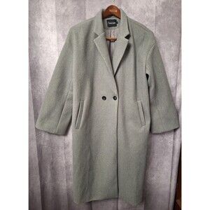 Chouyatou Womens Grey Oversized Wool Blend Coat Size Large Single Breasted Lined
